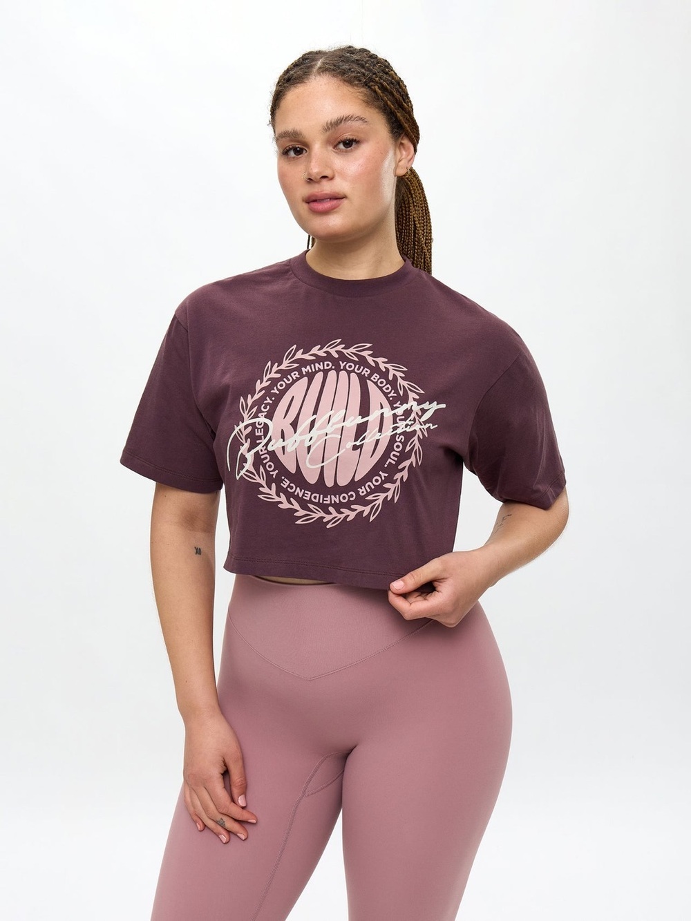 Buffbunny Build Crop Tee in Color Smoked Cherry/Plum - Small